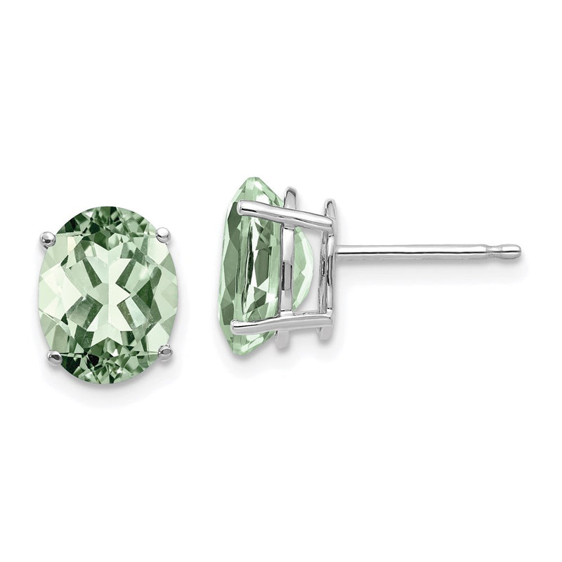 14k White Gold 9x7 Oval Green Quartz Earrings