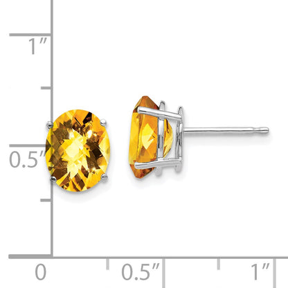 14k White Gold 9x7mm Oval Citrine Checker Earrings