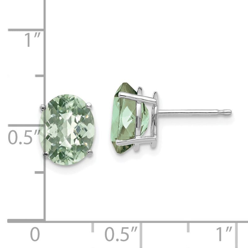 14k White Gold 9x7 Oval Checker-Cut Green Quartz Earrings