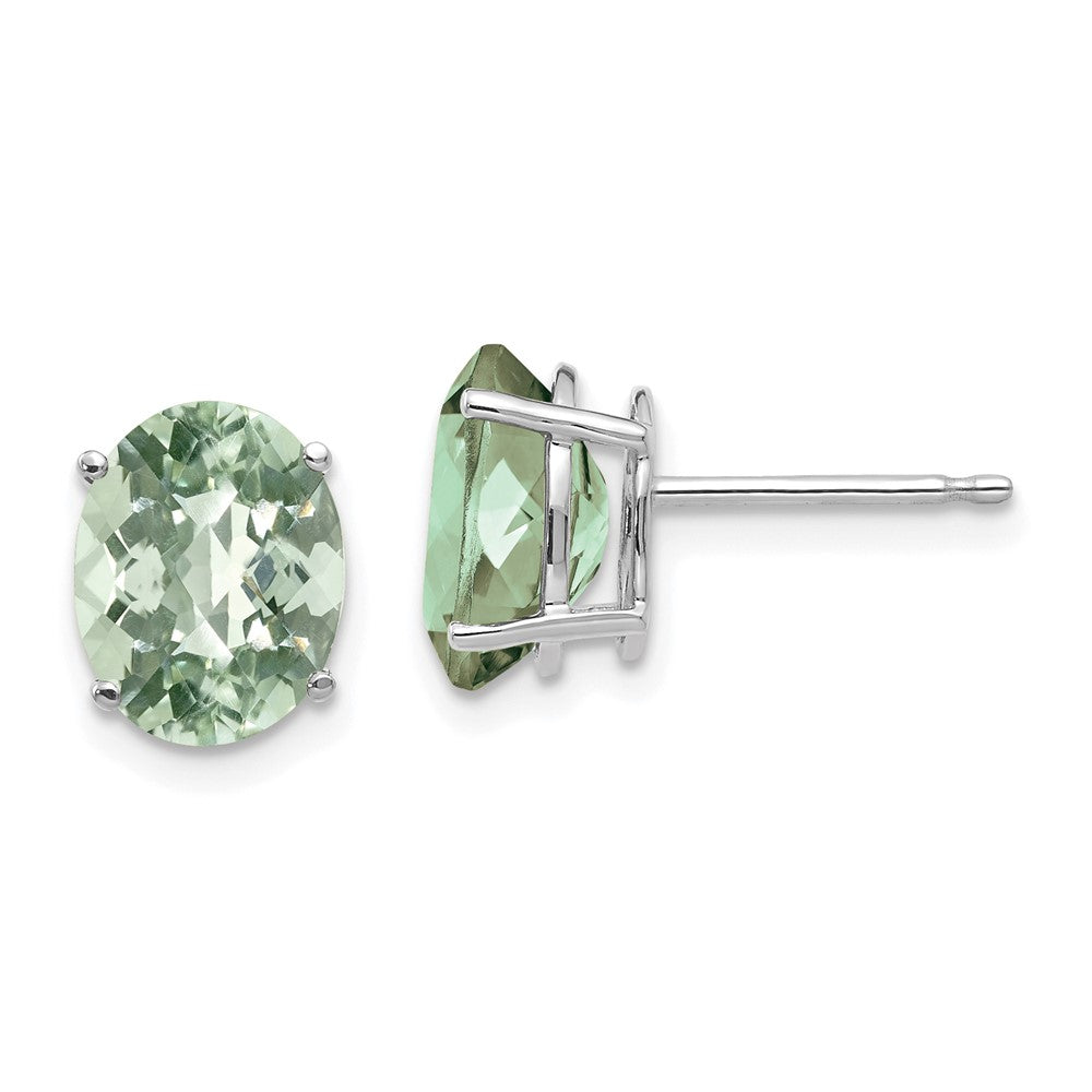 14k White Gold 9x7 Oval Checker-Cut Green Quartz Earrings