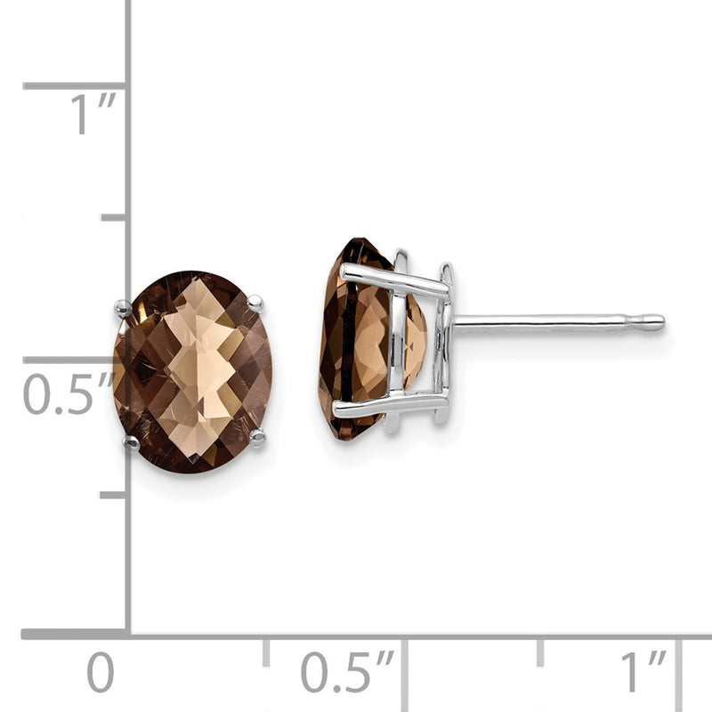14k White Gold 9x7 Oval Checker-Cut Smok Yellow Gold Quartz Earrings