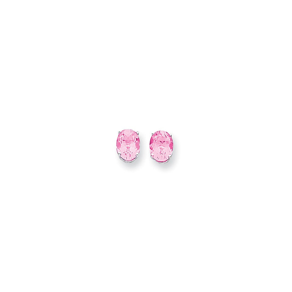 14k White Gold 9x7mm Oval Pink Tourmaline earring