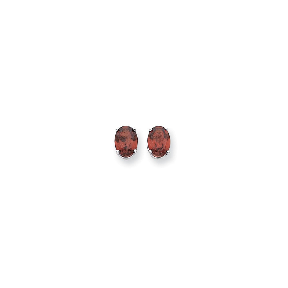 14k White Gold 9x7mm Oval Rhodolite Garnet earring