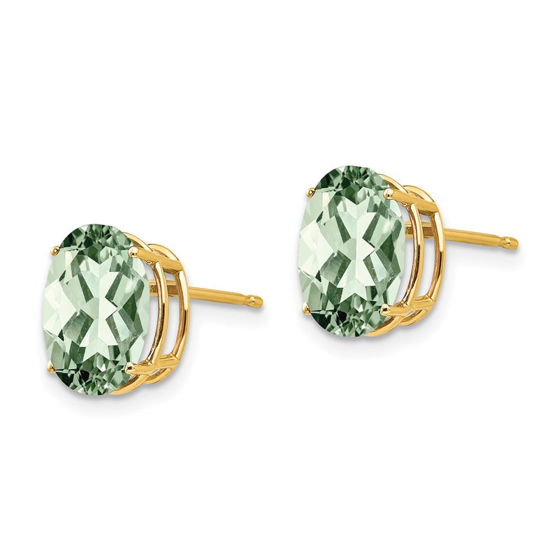 14k Yellow Gold 10x8 Oval Green Quartz Earrings