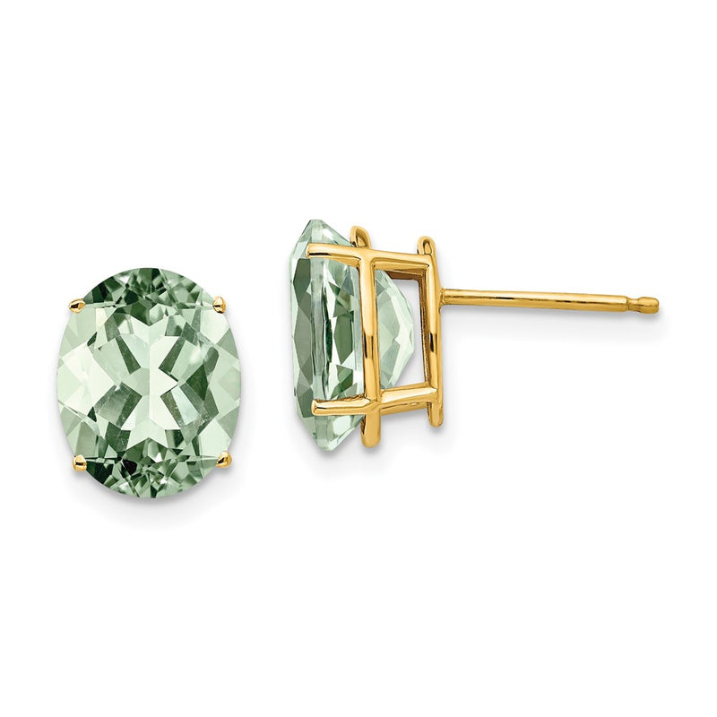 14k Yellow Gold 10x8 Oval Green Quartz Earrings