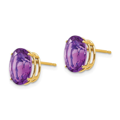 14k Yellow Gold 10x8mm Oval Amethyst Earrings