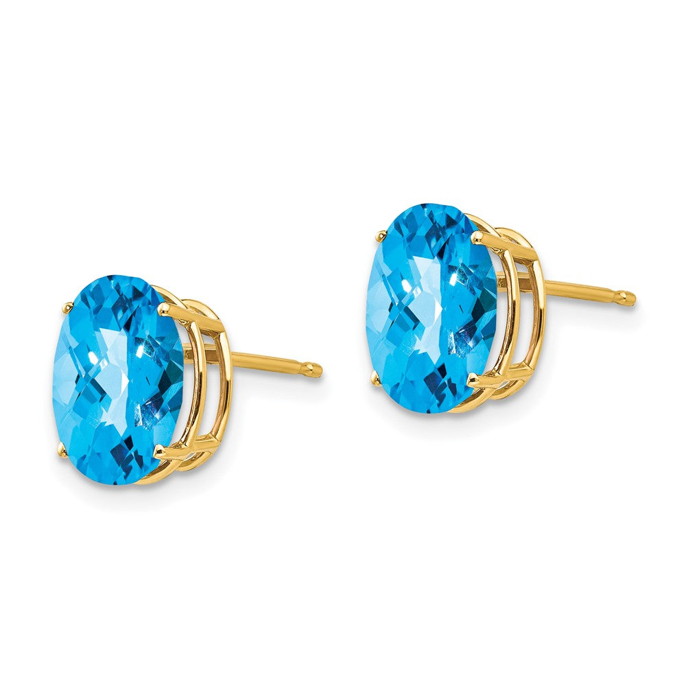 14k Yellow Gold 10x8mm Oval Blue Topaz Checker Earrings