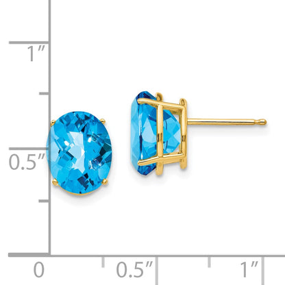 14k Yellow Gold 10x8mm Oval Blue Topaz Checker Earrings