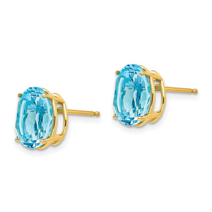 14k Yellow Gold 10x8mm Oval Blue Topaz Earrings