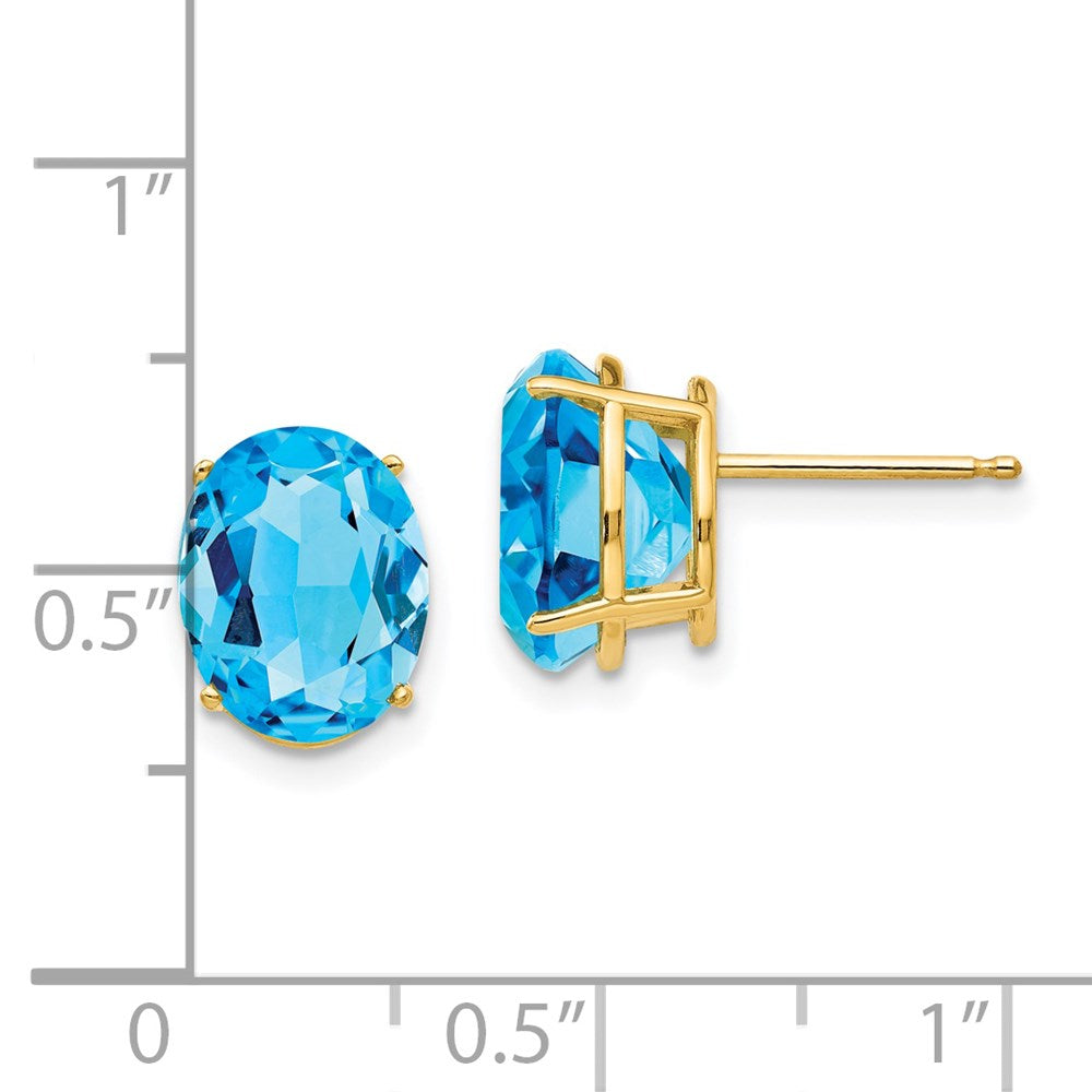 14k Yellow Gold 10x8mm Oval Blue Topaz Earrings