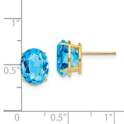 14k Yellow Gold 10x8mm Oval Blue Topaz Earrings