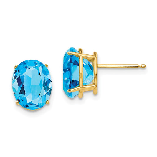 14k Yellow Gold 10x8mm Oval Blue Topaz Earrings