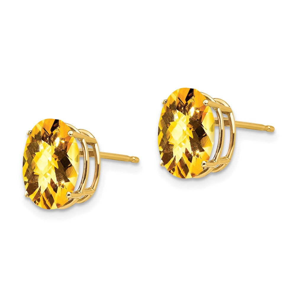 14k Yellow Gold 10x8mm Oval Citrine Checker Earrings