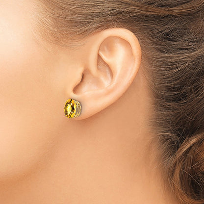 14k Yellow Gold 10x8mm Oval Citrine Checker Earrings
