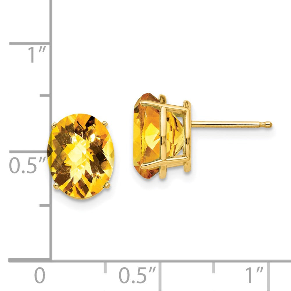 14k Yellow Gold 10x8mm Oval Citrine Checker Earrings