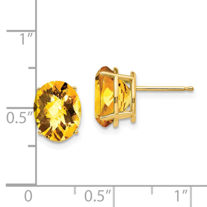 14k Yellow Gold 10x8mm Oval Citrine Checker Earrings