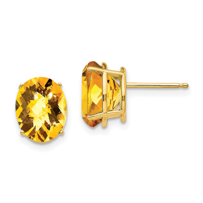 14k Yellow Gold 10x8mm Oval Citrine Checker Earrings