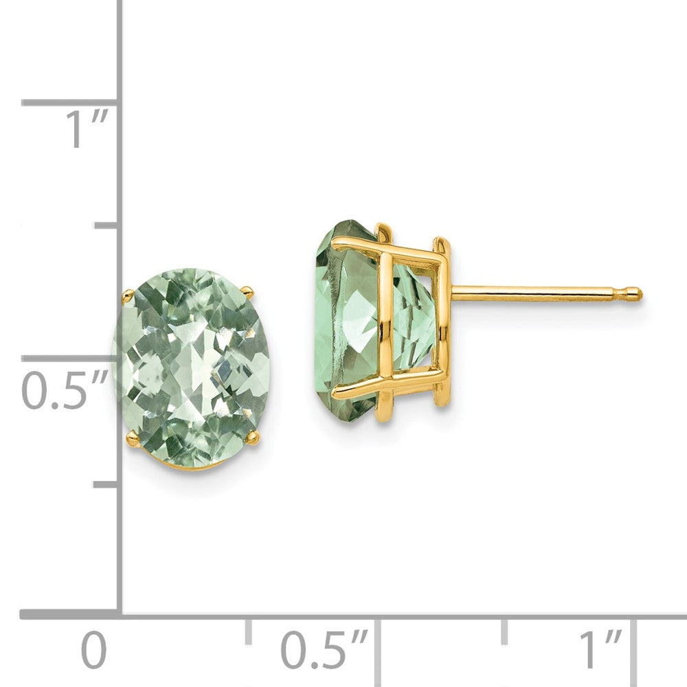 14k Yellow Gold 10x8 Oval Checker-Cut Green Quartz Earrings