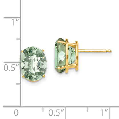 14k Yellow Gold 10x8 Oval Checker-Cut Green Quartz Earrings