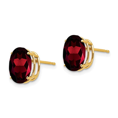 14k Yellow Gold 10x8mm Oval Garnet Earrings