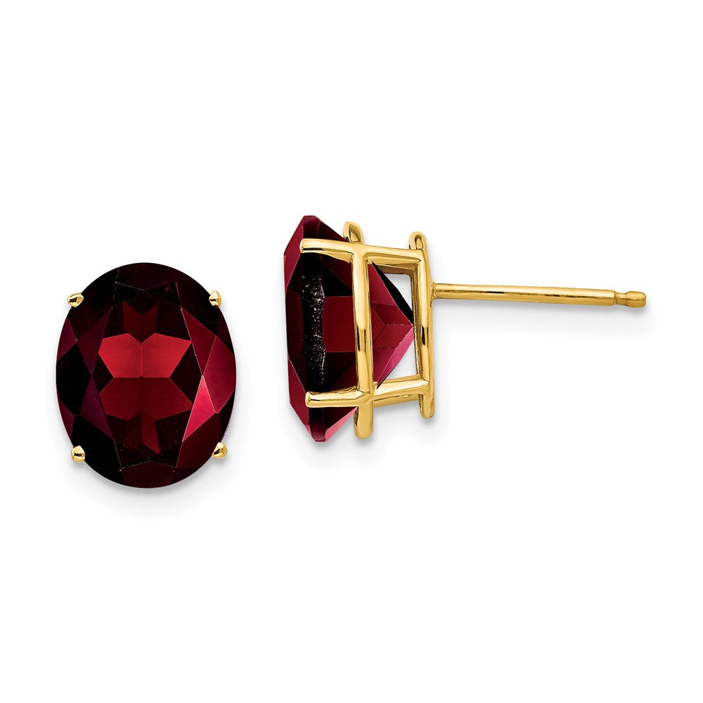 14k Yellow Gold 10x8mm Oval Garnet Earrings