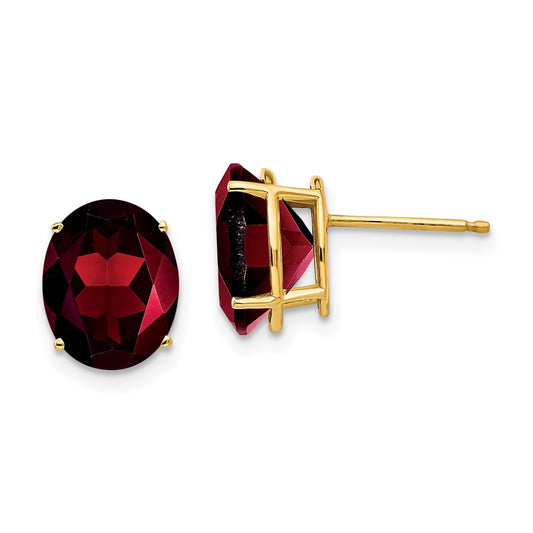 14k Yellow Gold 10x8mm Oval Garnet Earrings