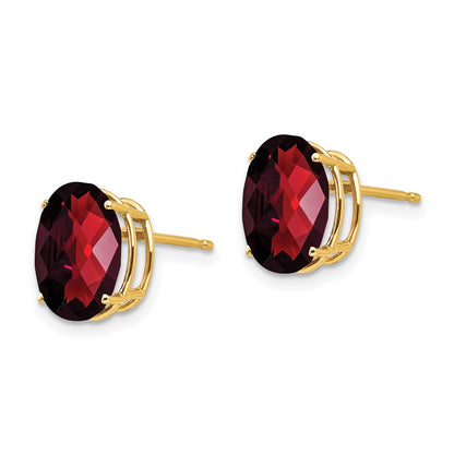 14k Yellow Gold 10x8mm Oval Garnet Checker Earrings