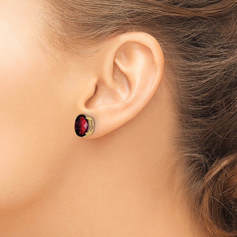14k Yellow Gold 10x8mm Oval Garnet Checker Earrings