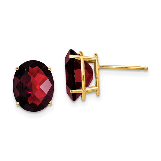 14k Yellow Gold 10x8mm Oval Garnet Checker Earrings