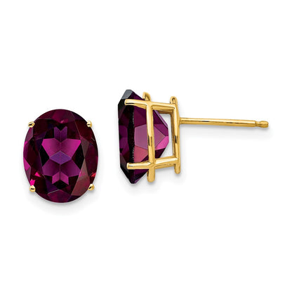 14k Yellow Gold 10x8mm Oval Rhodolite Garnet earring