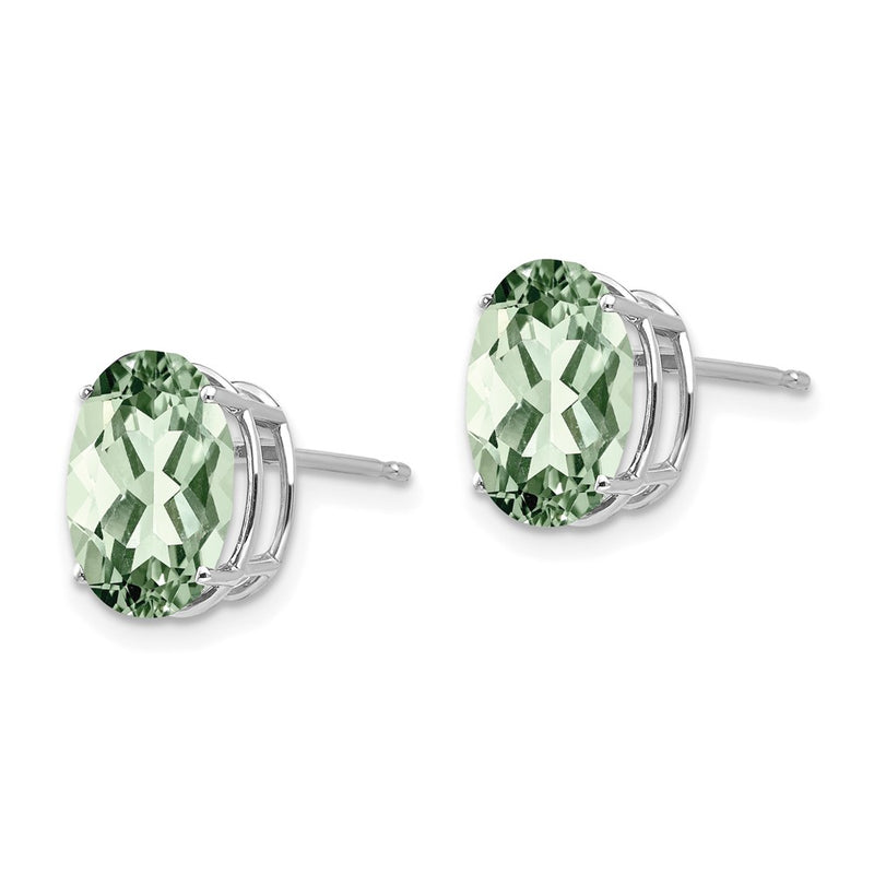 14k White Gold 10x8 Oval Green Quartz Earrings