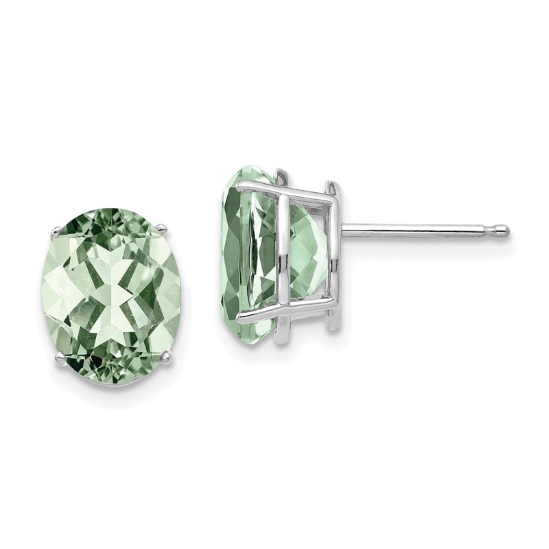 14k White Gold 10x8 Oval Green Quartz Earrings