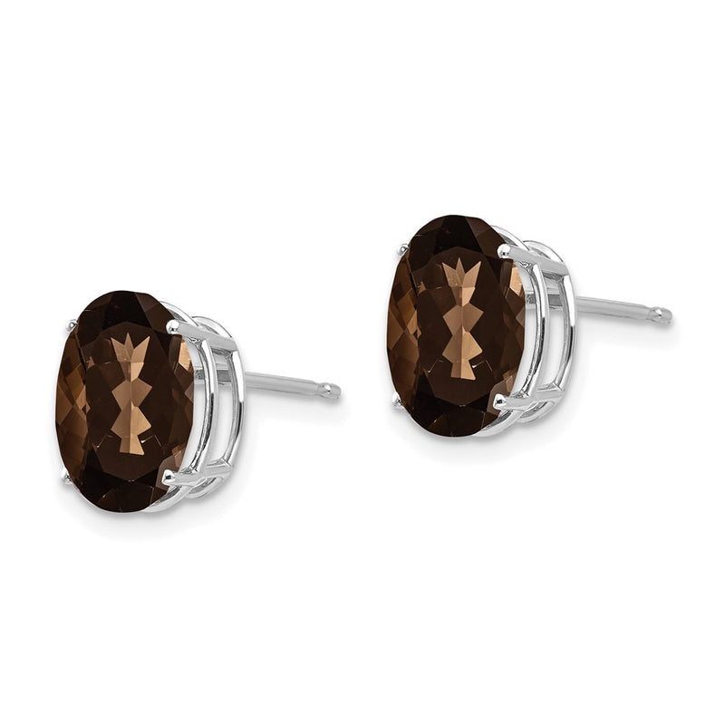 14k White Gold 10x8 Oval Checker-Cut Smok Yellow Gold Quartz Earrings