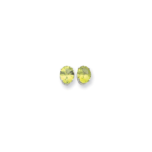14k White Gold 10x8mm Oval Peridot Checker Earrings