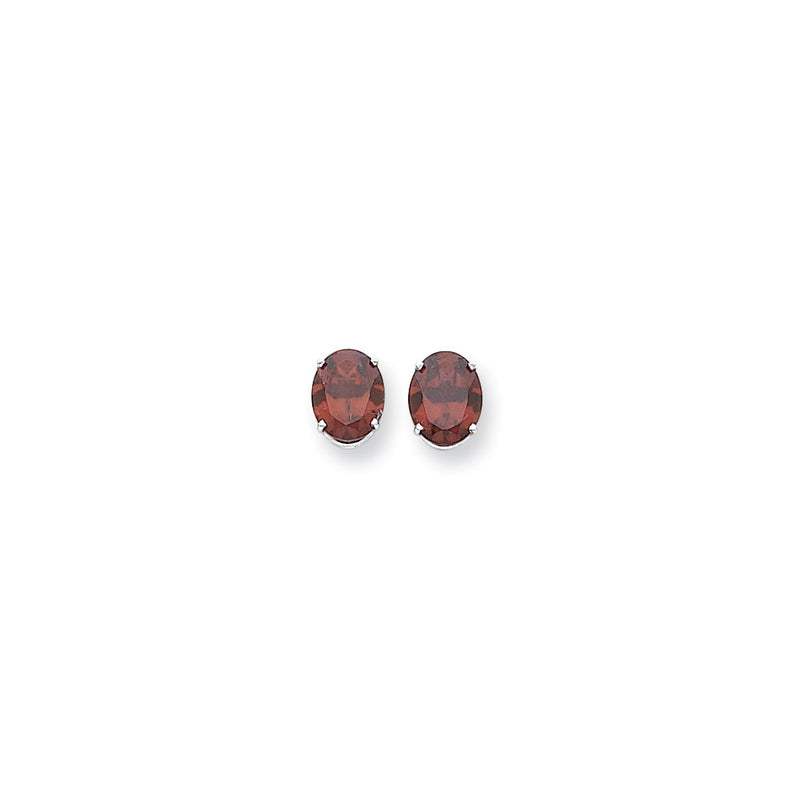 14k White Gold 10x8mm Oval Rhodolite Garnet earring