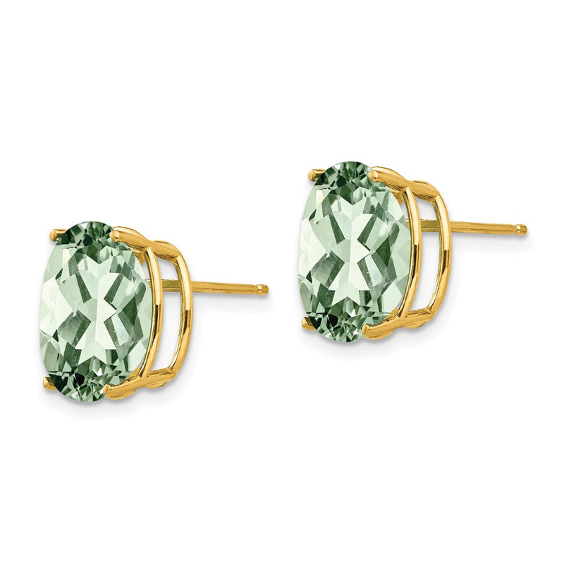 14k Yellow Gold 12x10 Oval Green Quartz Earrings