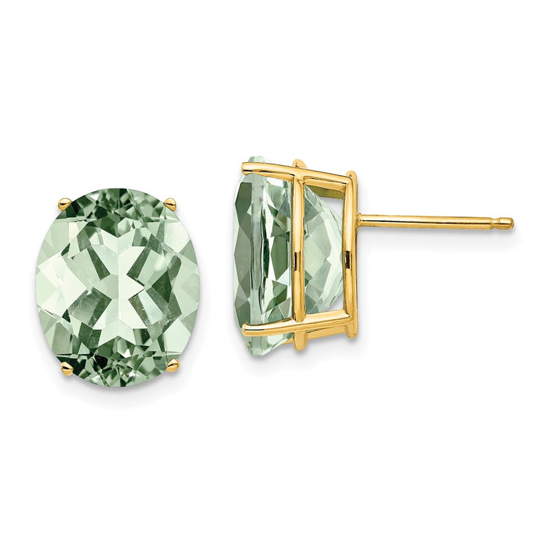 14k Yellow Gold 12x10 Oval Green Quartz Earrings