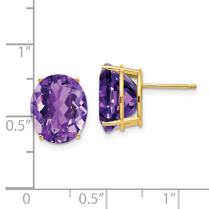 14k Yellow Gold 12x10mm Oval Amethyst Earrings