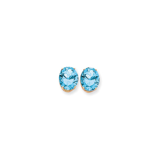 14k Yellow Gold 12x10mm Oval Blue Topaz Checker Earrings