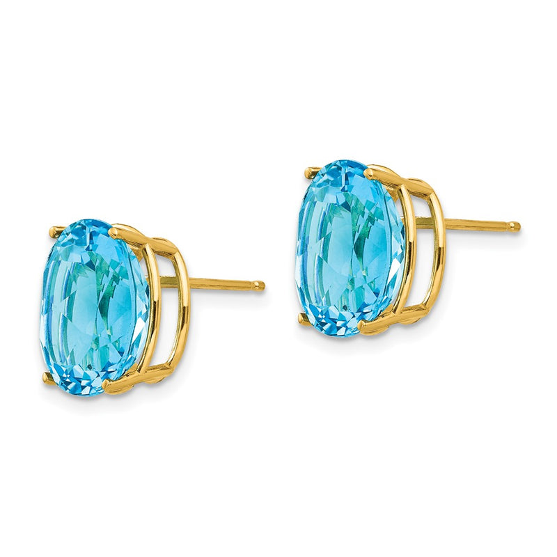 14k Yellow Gold 12x10mm Oval Blue Topaz Earrings