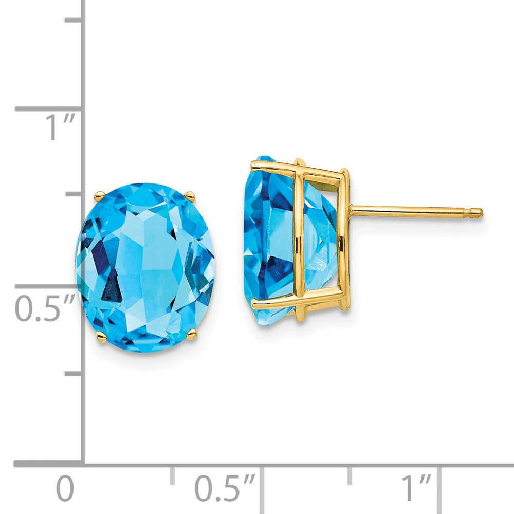 14k Yellow Gold 12x10mm Oval Blue Topaz Earrings