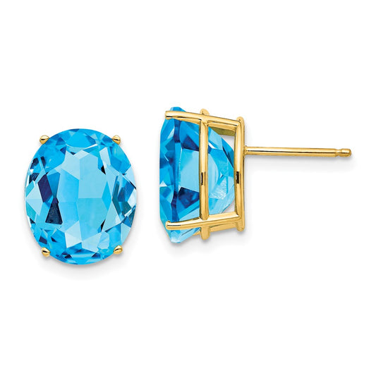 14k Yellow Gold 12x10mm Oval Blue Topaz Earrings