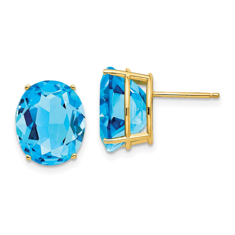 14k Yellow Gold 12x10mm Oval Blue Topaz Earrings