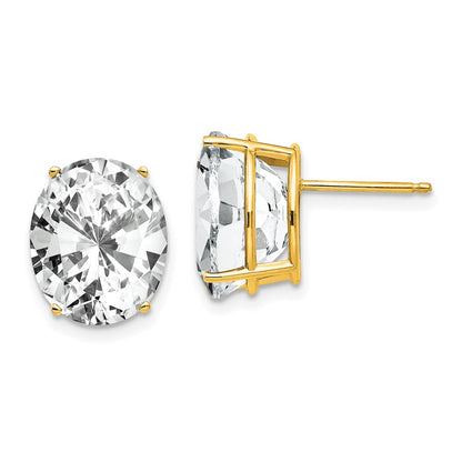 14k Yellow Gold 12x10mm Oval Cubic Zirconia Earrings