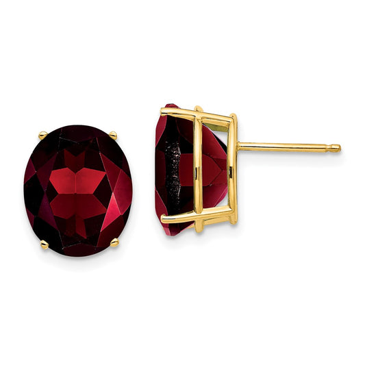 14k Yellow Gold Oval Garnet Earrings
