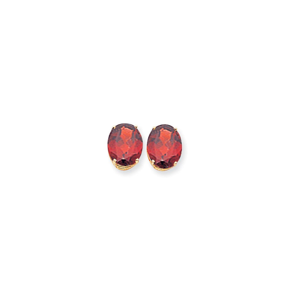 14k Yellow Gold 12x10mm Oval Garnet Checker Earrings