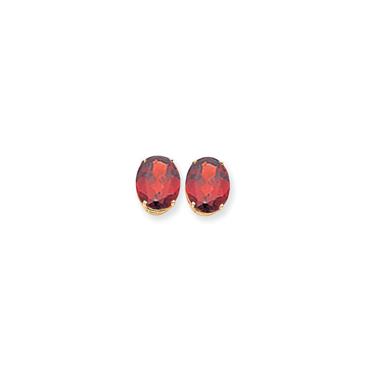 14k Yellow Gold 12x10mm Oval Garnet Checker Earrings