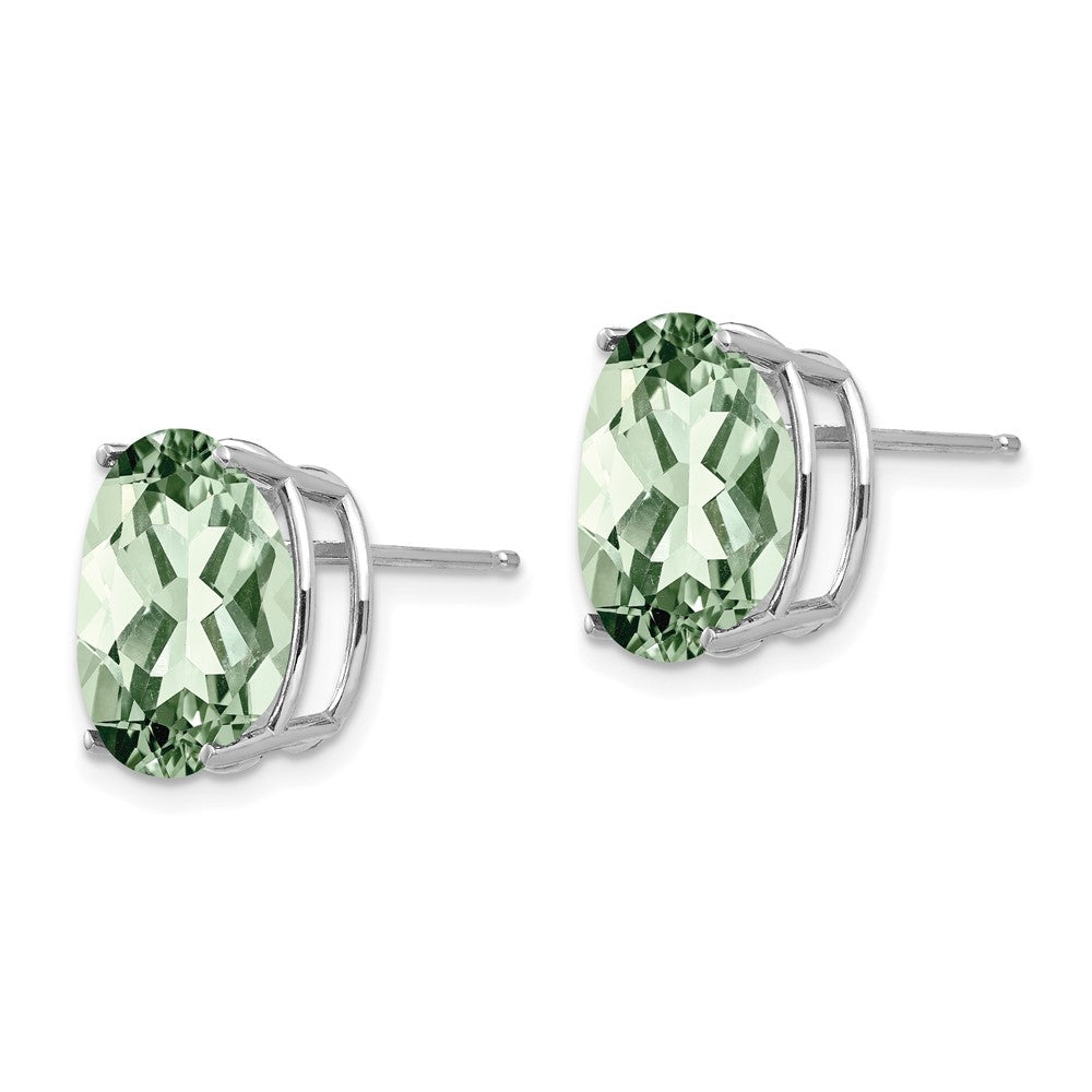 14k White Gold 12x10 Oval Green Quartz Earrings