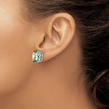 14k White Gold 12x10 Oval Green Quartz Earrings