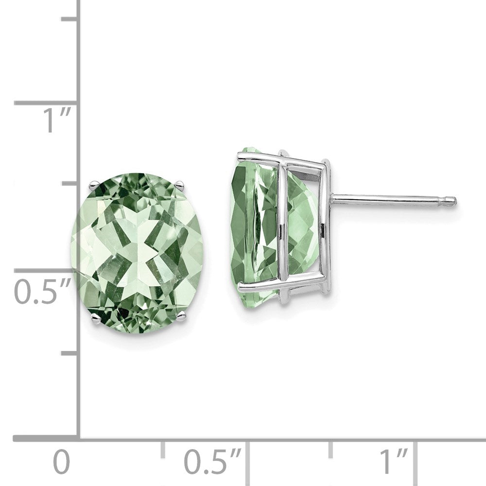 14k White Gold 12x10 Oval Green Quartz Earrings